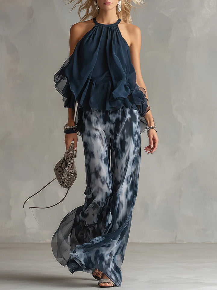 Sofia | Completo con Top all'Americana e Pantaloni a Stampa