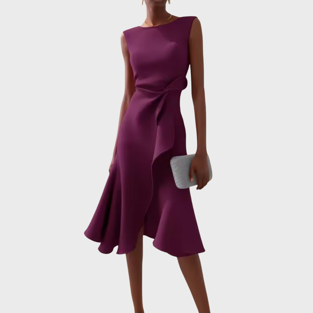 Sheila™ | Abito midi asimmetrico drappeggiato