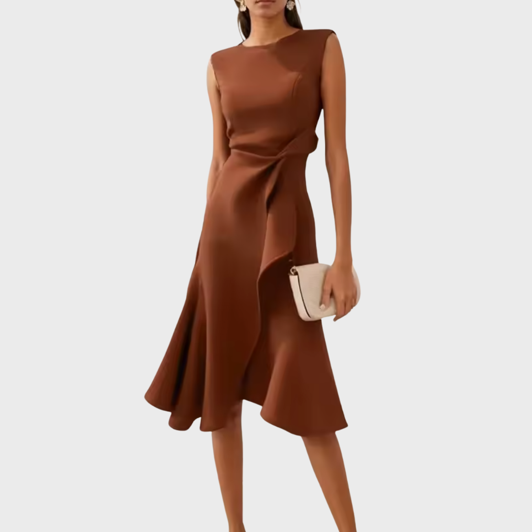 Sheila™ | Abito midi asimmetrico drappeggiato