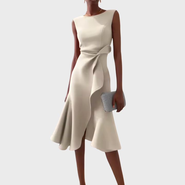 Sheila™ | Abito midi asimmetrico drappeggiato