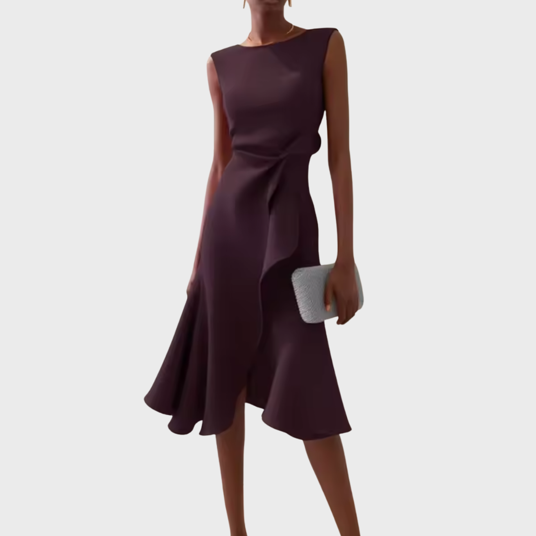Sheila™ | Abito midi asimmetrico drappeggiato