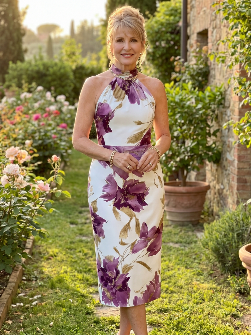 Zinnara | Abito Midi Floreale con Collo all'Americana