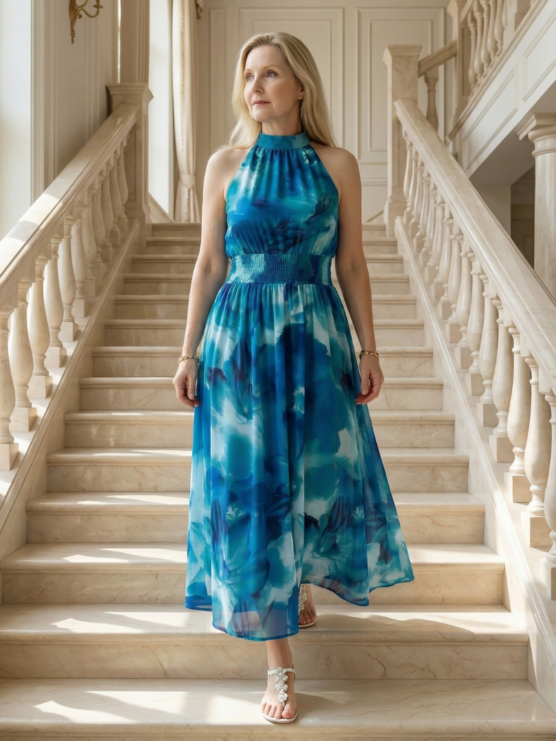 Sylin | Abito Midi con Drappeggio e Collo all'Americana