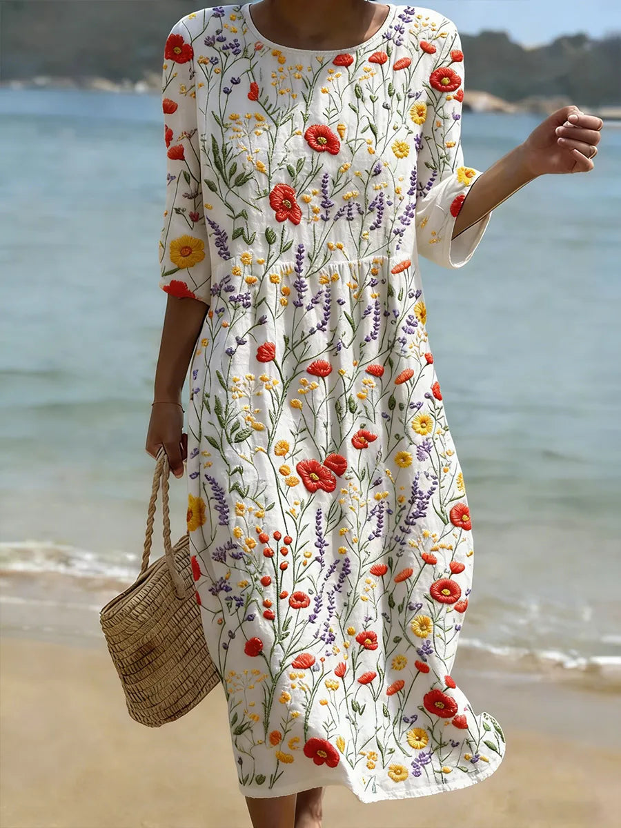 Christina | Abito Maxi con Scollo Tondo e Stampa Floreale