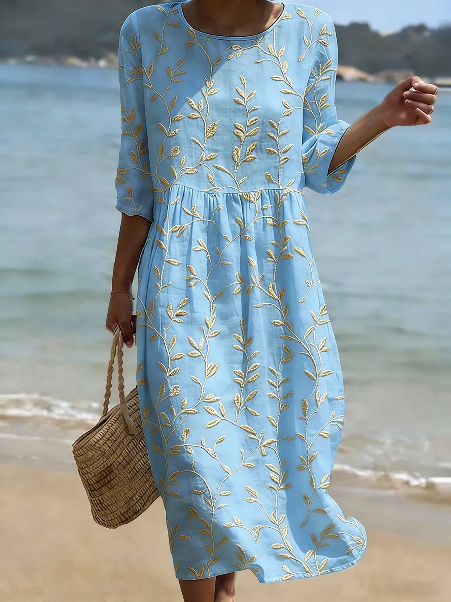 Natalie | Abito Midi con Scollo Tondo e Stampa Floreale