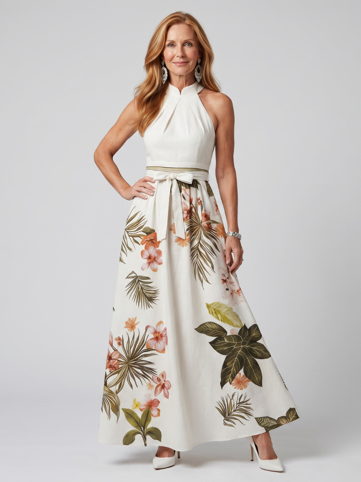 Meadow | Abito Maxi a Pannelli Floreali con Drappeggio
