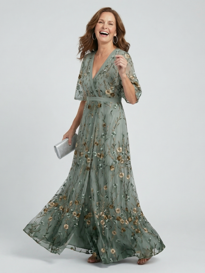 Selora | Abito Maxi Floreale Fluente con Collo all'Americana