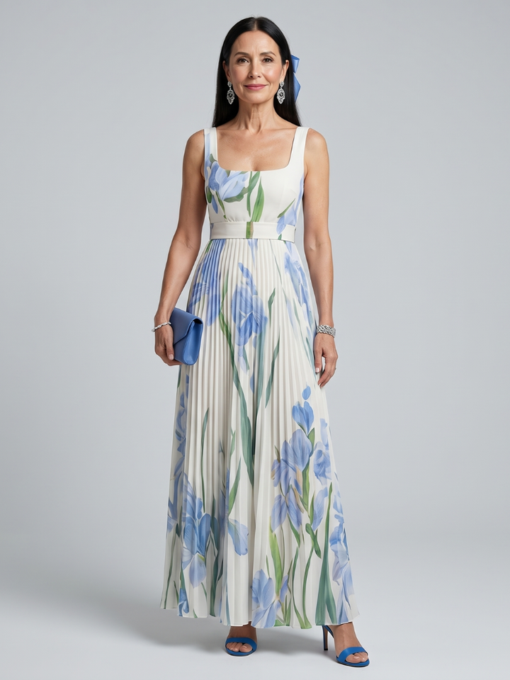 Ophelia | Abito Midi Floreale con Scollo Quadrato