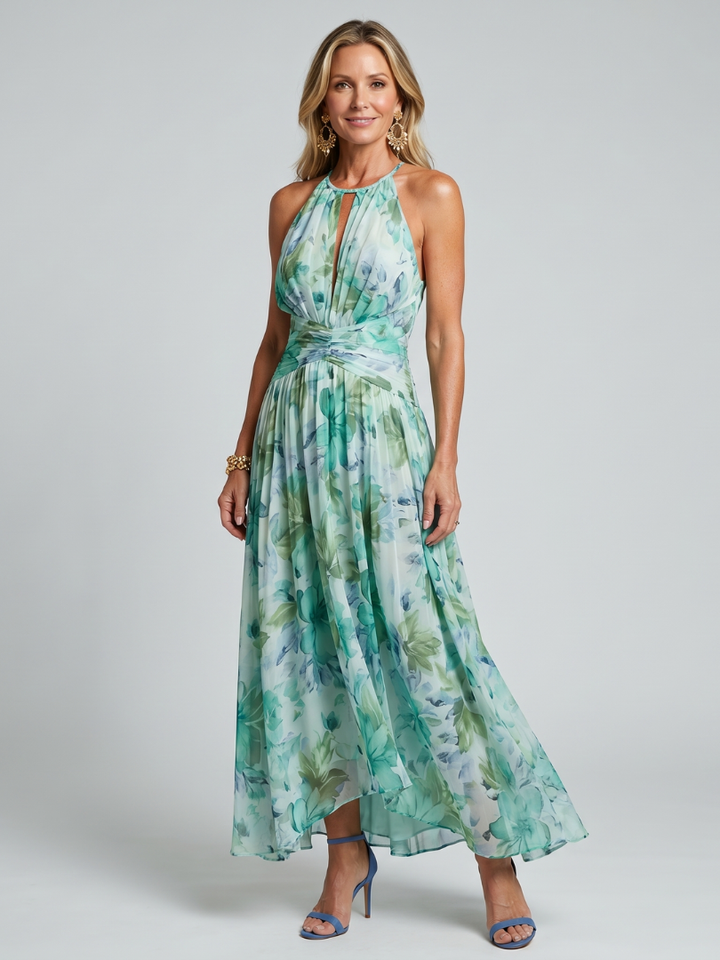 Portia | Abito Midi Floreale con Corpino Plissé