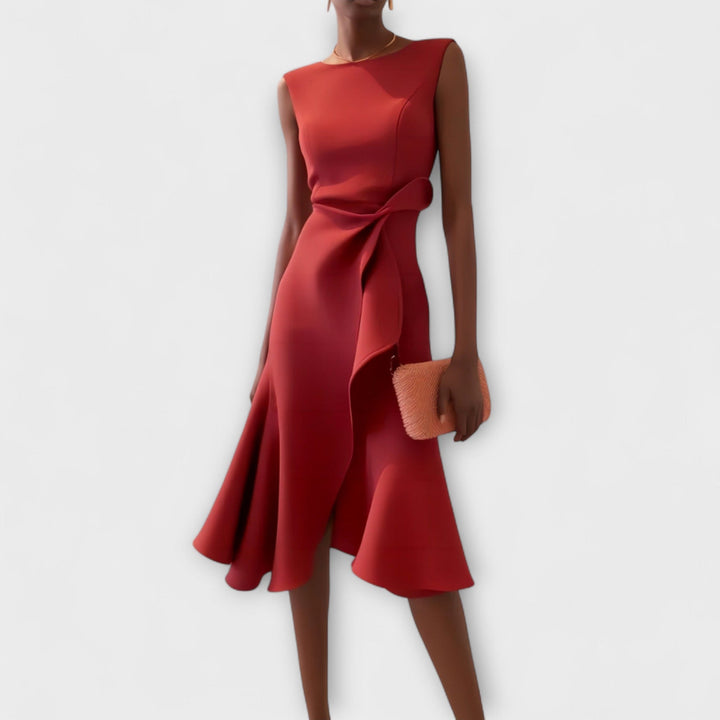 Sheila™ | Abito midi asimmetrico drappeggiato
