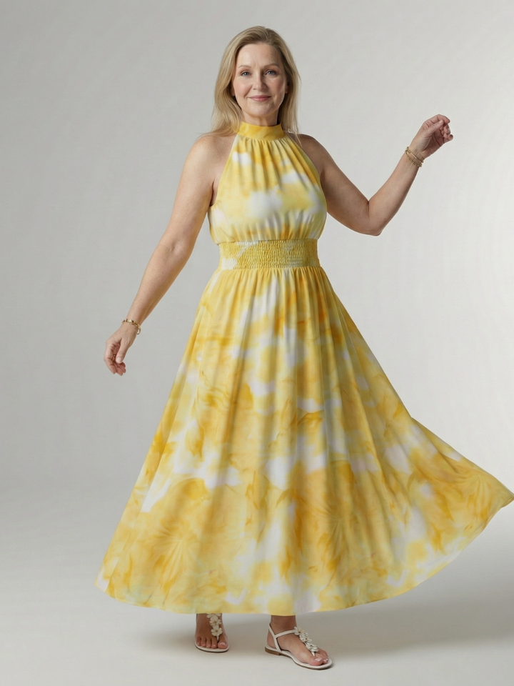 Sylin | Abito Midi con Drappeggio e Collo all'Americana