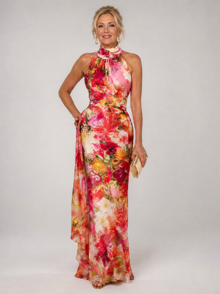 Elisabetta | Abito Maxi Floreale con Collo all'Americana
