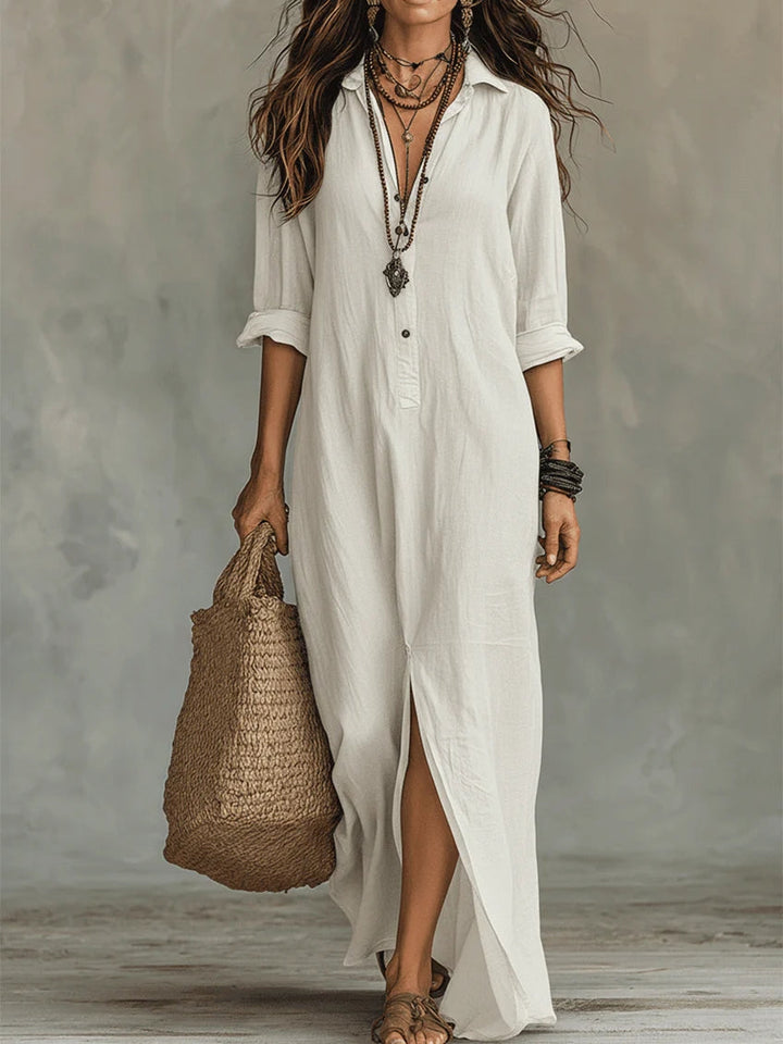 Soline™ | Abito Maxi Nero Oversize con Bottoni