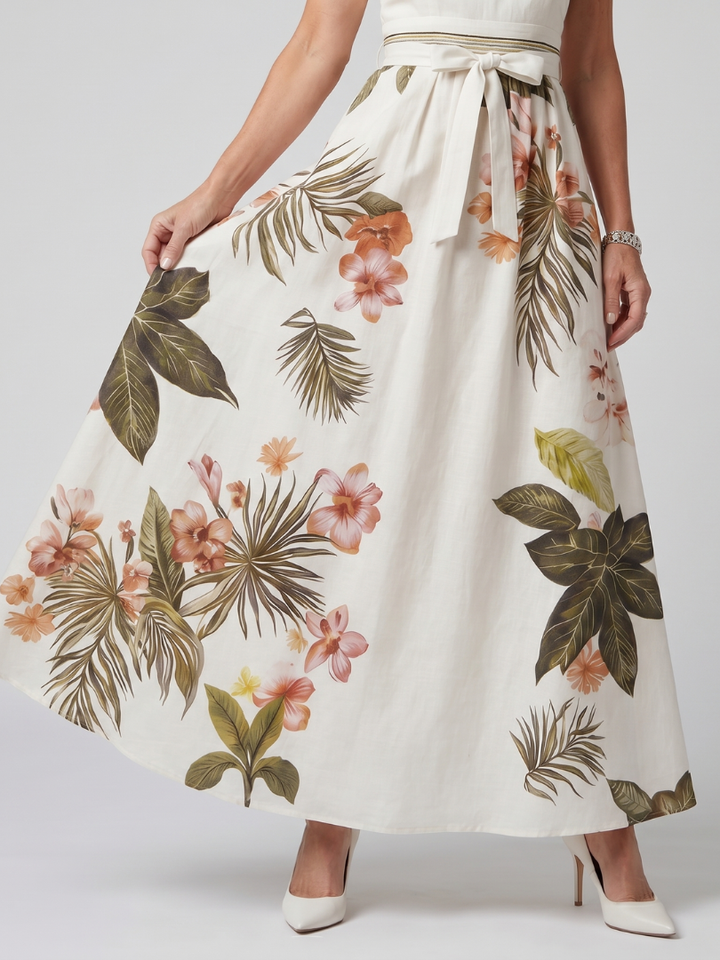 Meadow | Abito Maxi a Pannelli Floreali con Drappeggio