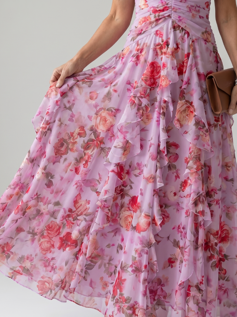 Nori | Abito Maxi Floreale con Corpino Arricciato