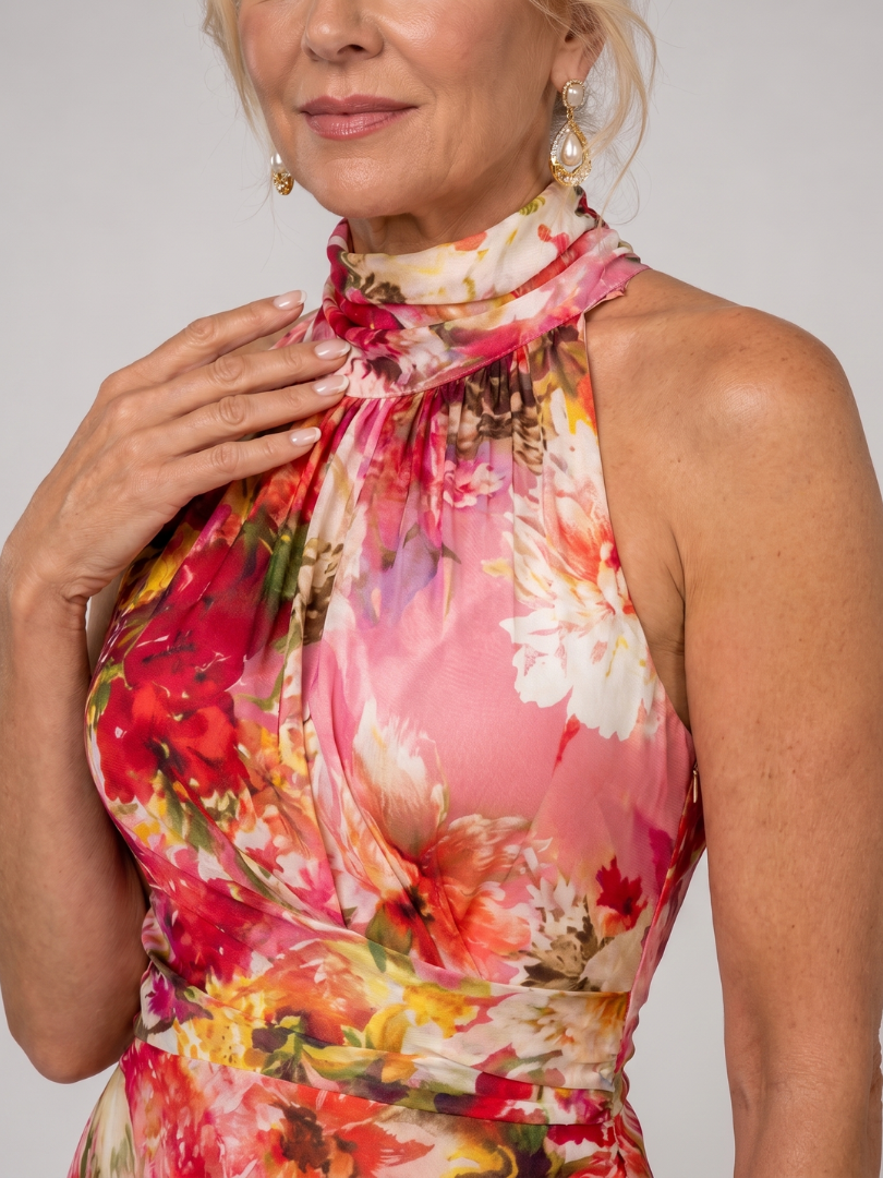 Elisabetta | Abito Maxi Floreale con Collo all'Americana