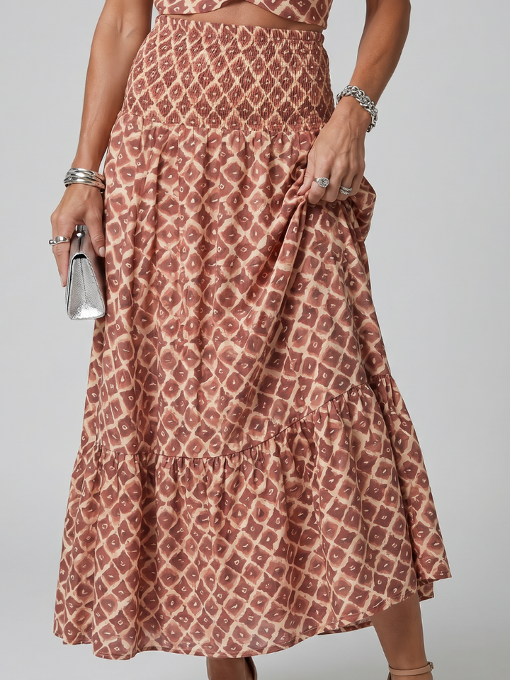 Amira | Abito Midi Geometrico con Collo Incrociato