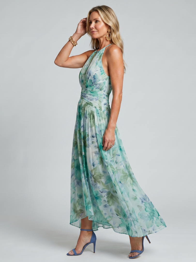 Portia | Abito Midi Floreale con Corpino Plissé