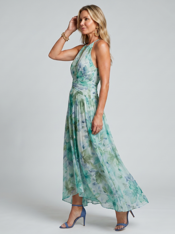 Portia | Abito Midi Floreale con Corpino Plissé