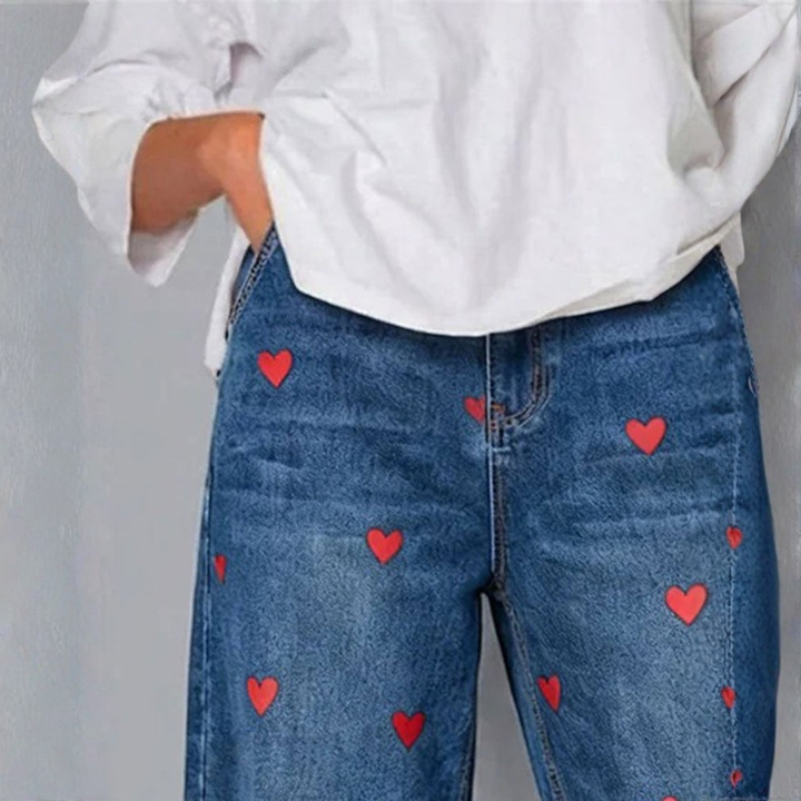 Romina™ | Jeans con Stampa a Cuori