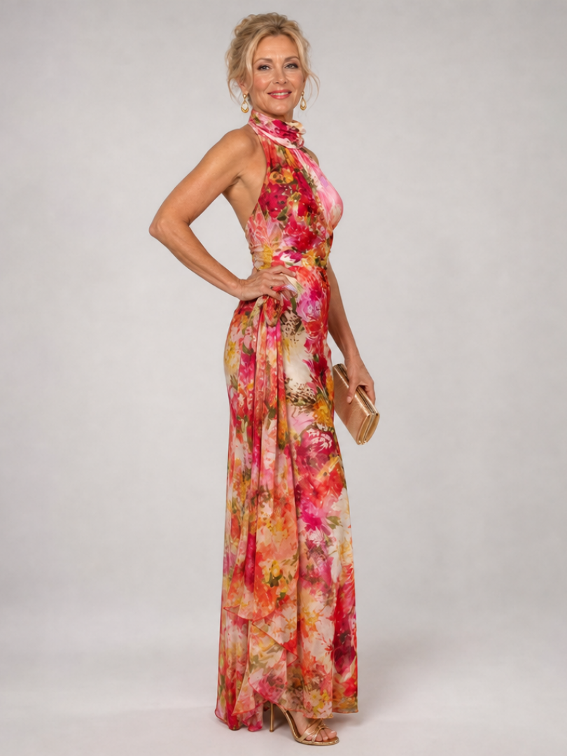 Elisabetta | Abito Maxi Floreale con Collo all'Americana