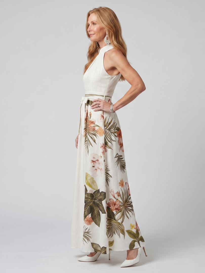 Meadow | Abito Maxi a Pannelli Floreali con Drappeggio
