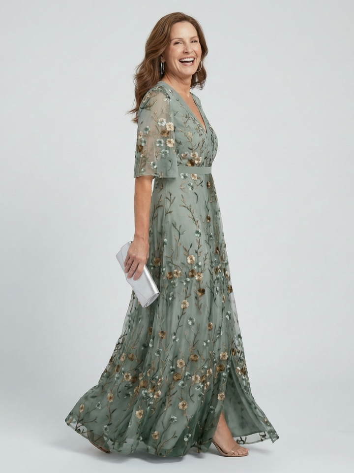 Selora | Abito Maxi Floreale Fluente con Collo all'Americana