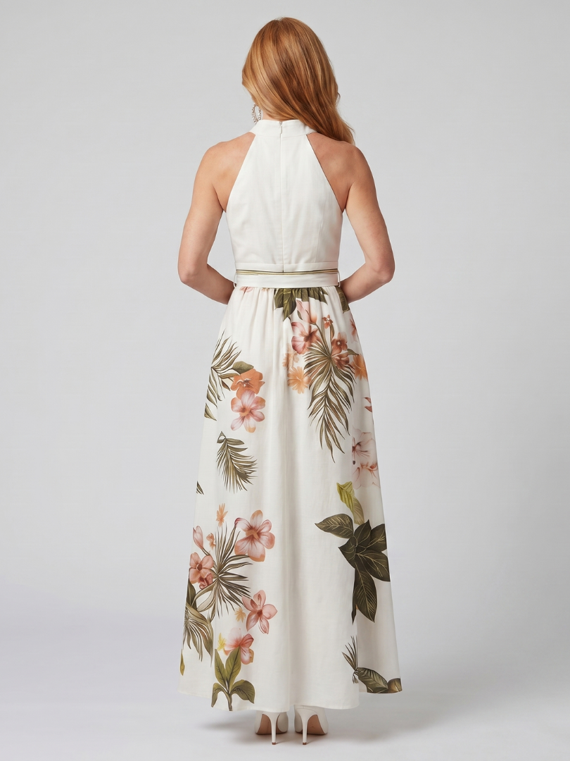 Meadow | Abito Maxi a Pannelli Floreali con Drappeggio