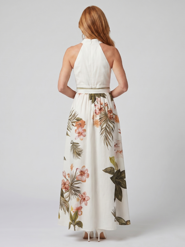 Meadow | Abito Maxi a Pannelli Floreali con Drappeggio