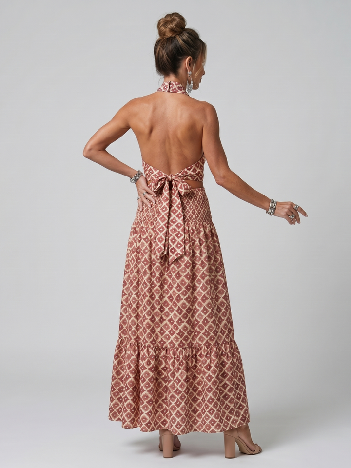 Amira | Abito Midi Geometrico con Collo Incrociato