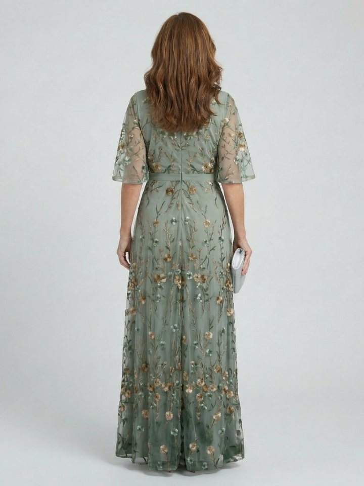 Selora | Abito Maxi Floreale Fluente con Collo all'Americana