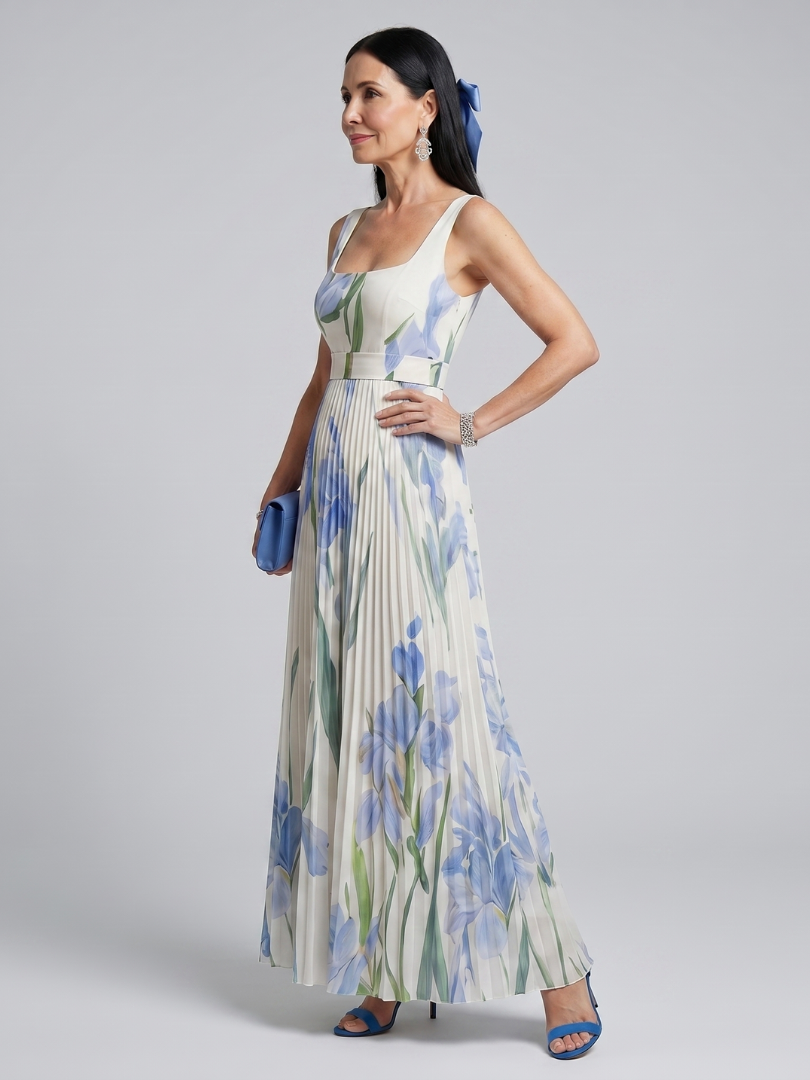 Ophelia | Abito Midi Floreale con Scollo Quadrato