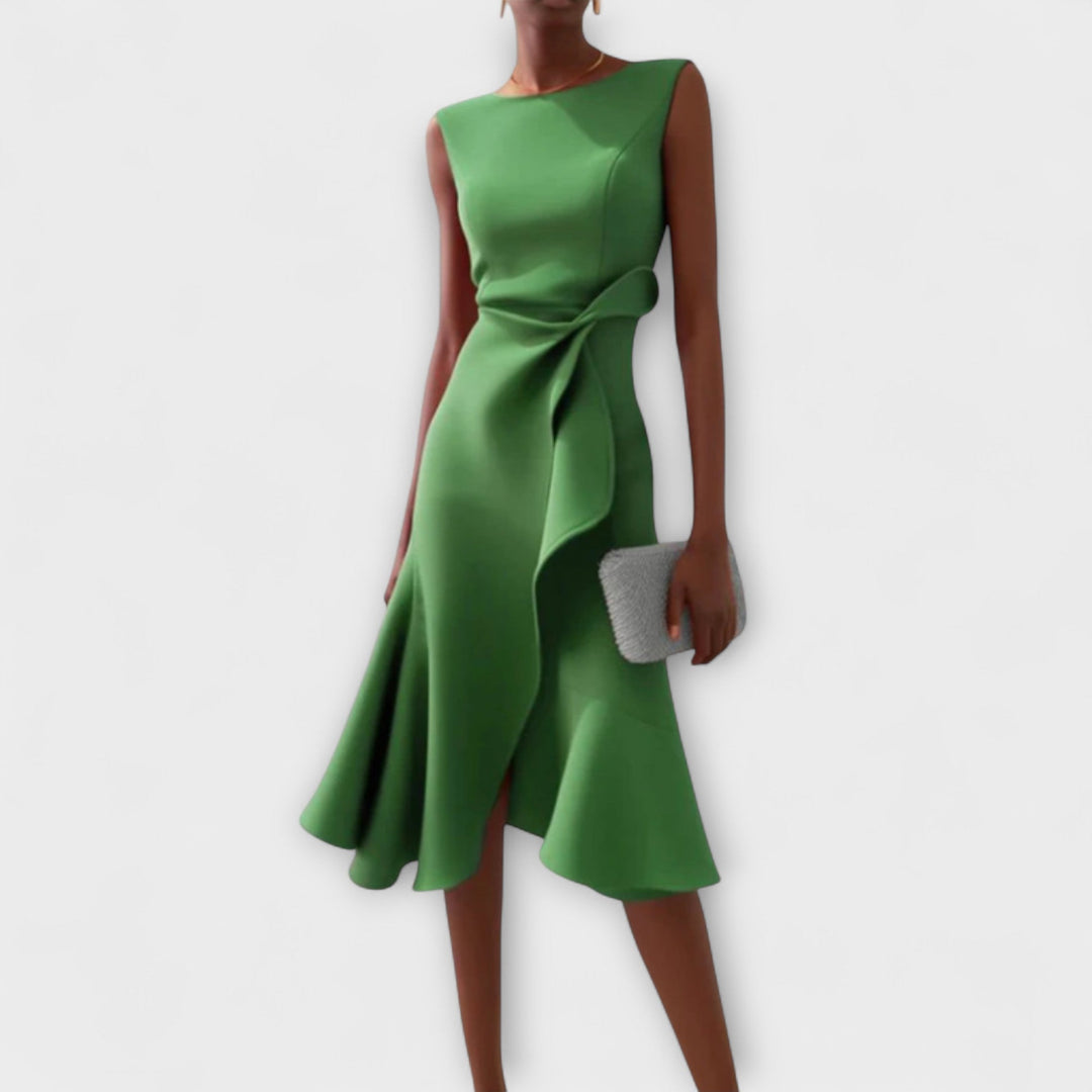 Sheila™ | Abito midi asimmetrico drappeggiato