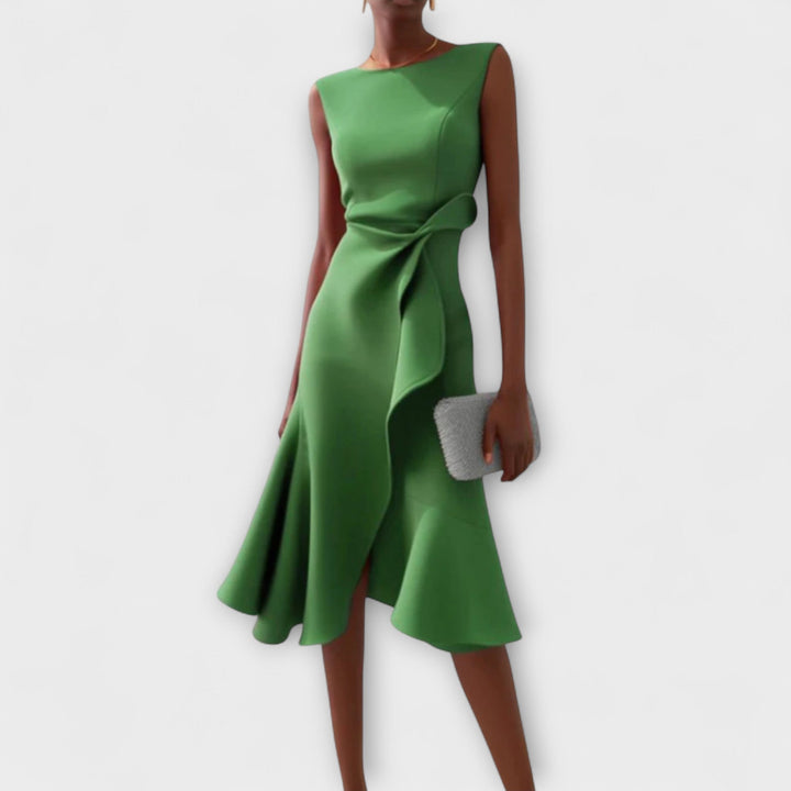 Sheila™ | Abito midi asimmetrico drappeggiato