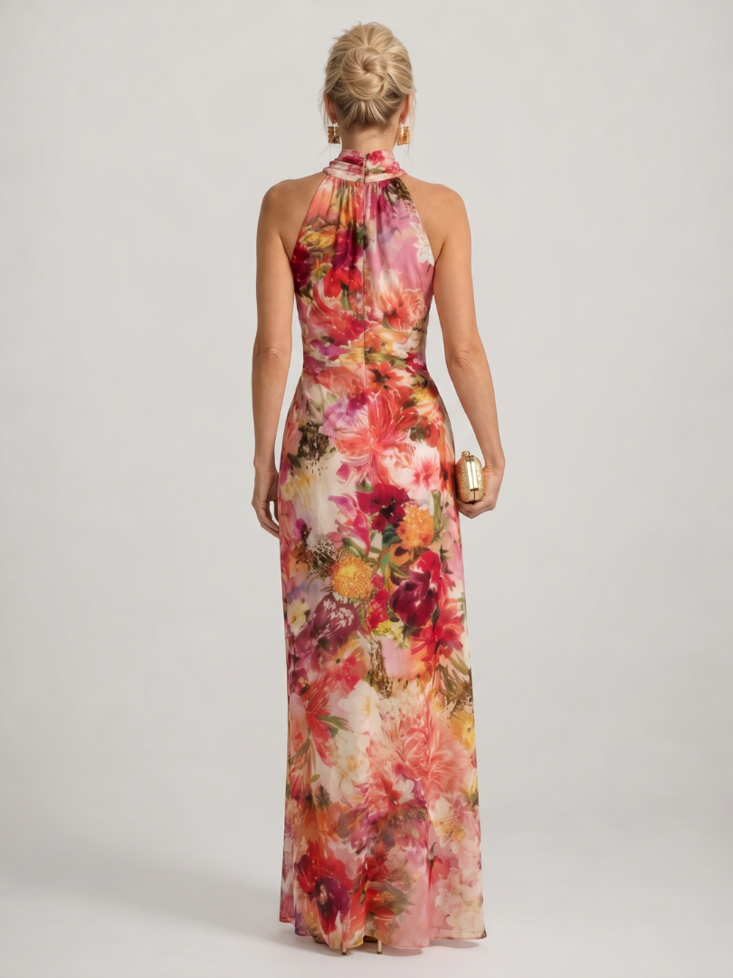 Elisabetta | Abito Maxi Floreale con Collo all'Americana