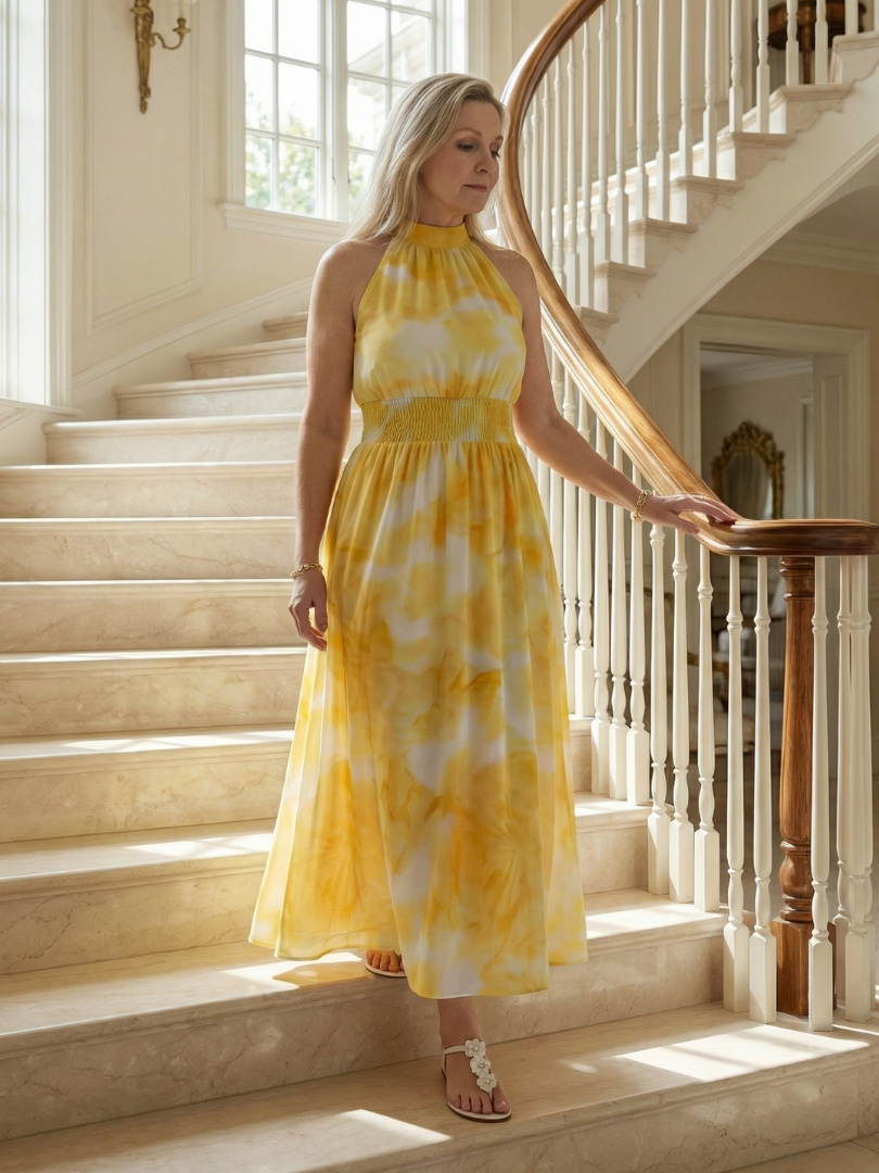 Sylin | Abito Midi con Drappeggio e Collo all'Americana