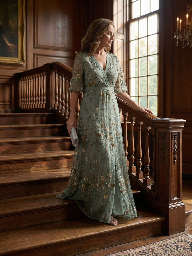 Selora | Abito Maxi Floreale Fluente con Collo all'Americana