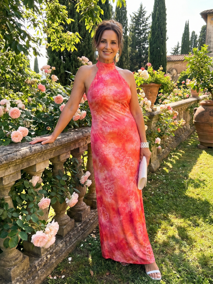 Coraline | Abito Maxi con Stampa e Collo all'Americana