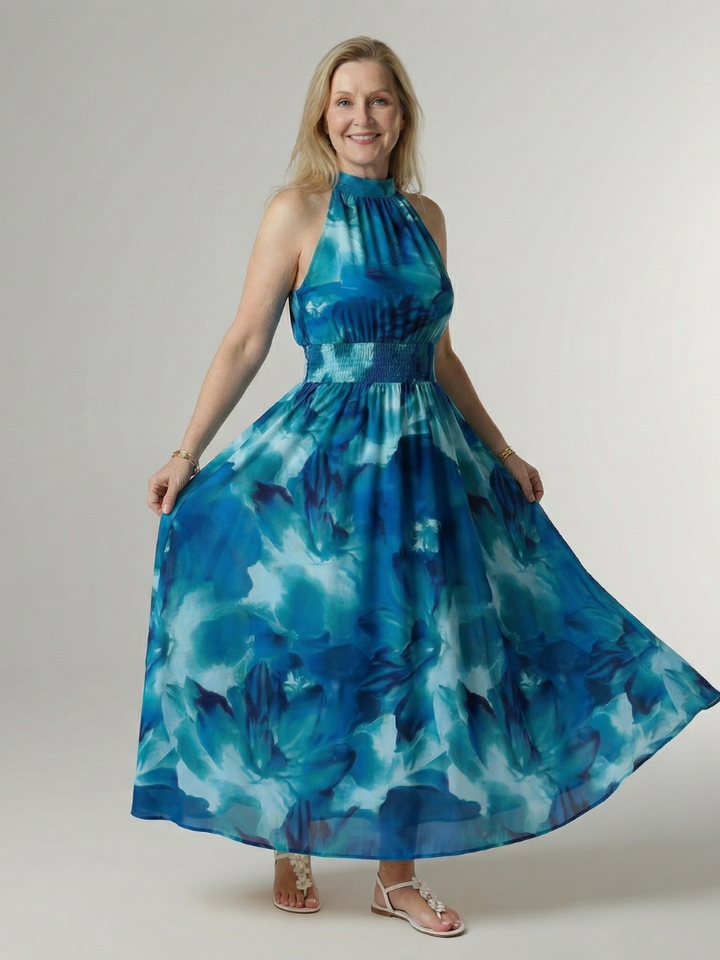 Sylin | Abito Midi con Drappeggio e Collo all'Americana
