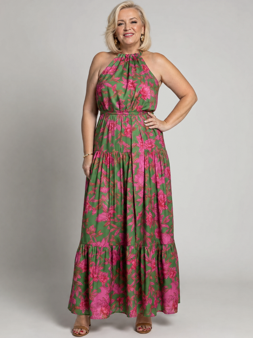Rowen | Abito Midi con Drappeggio e Collo all'Americana