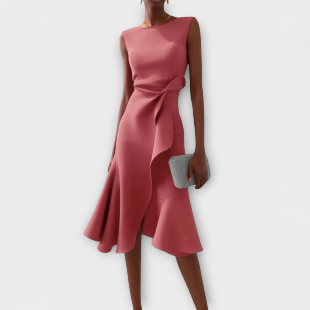 Sheila™ | Abito midi asimmetrico drappeggiato