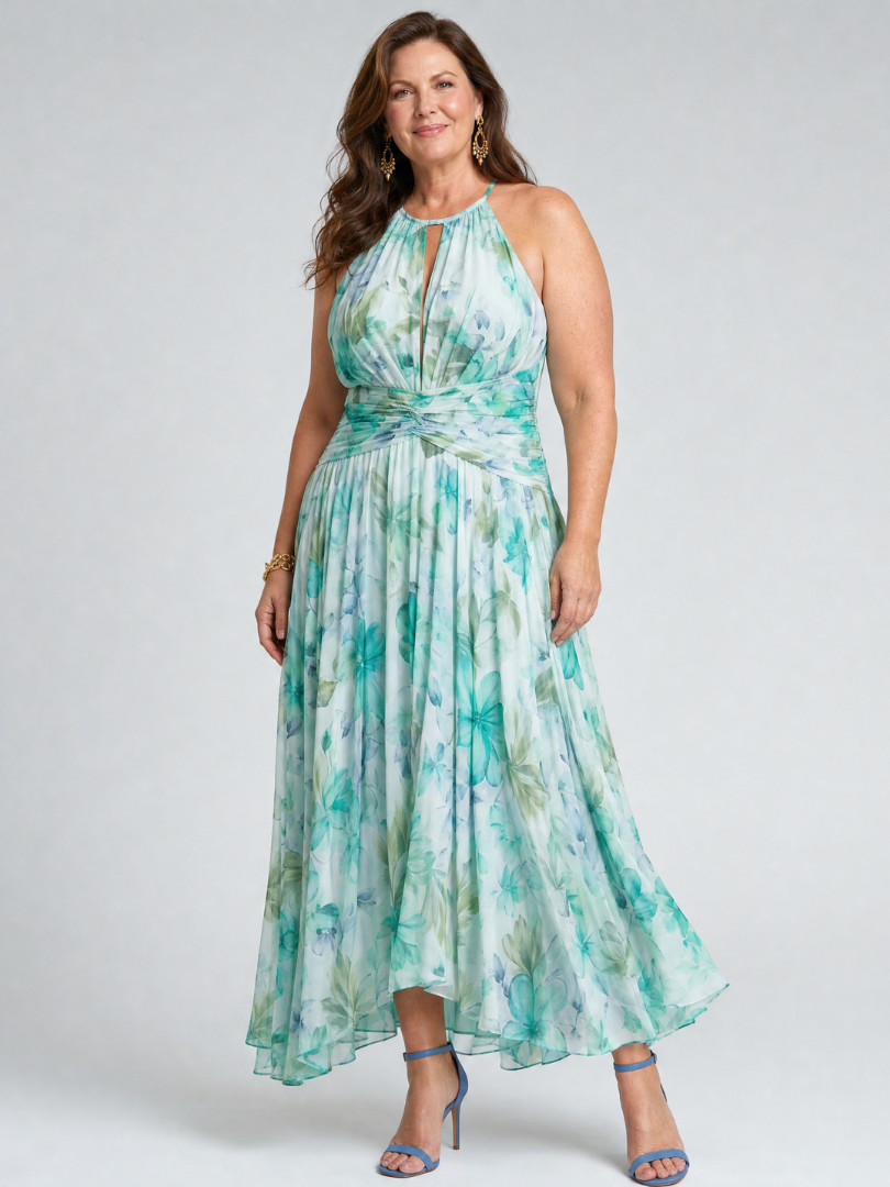 Portia | Abito Midi Floreale con Corpino Plissé