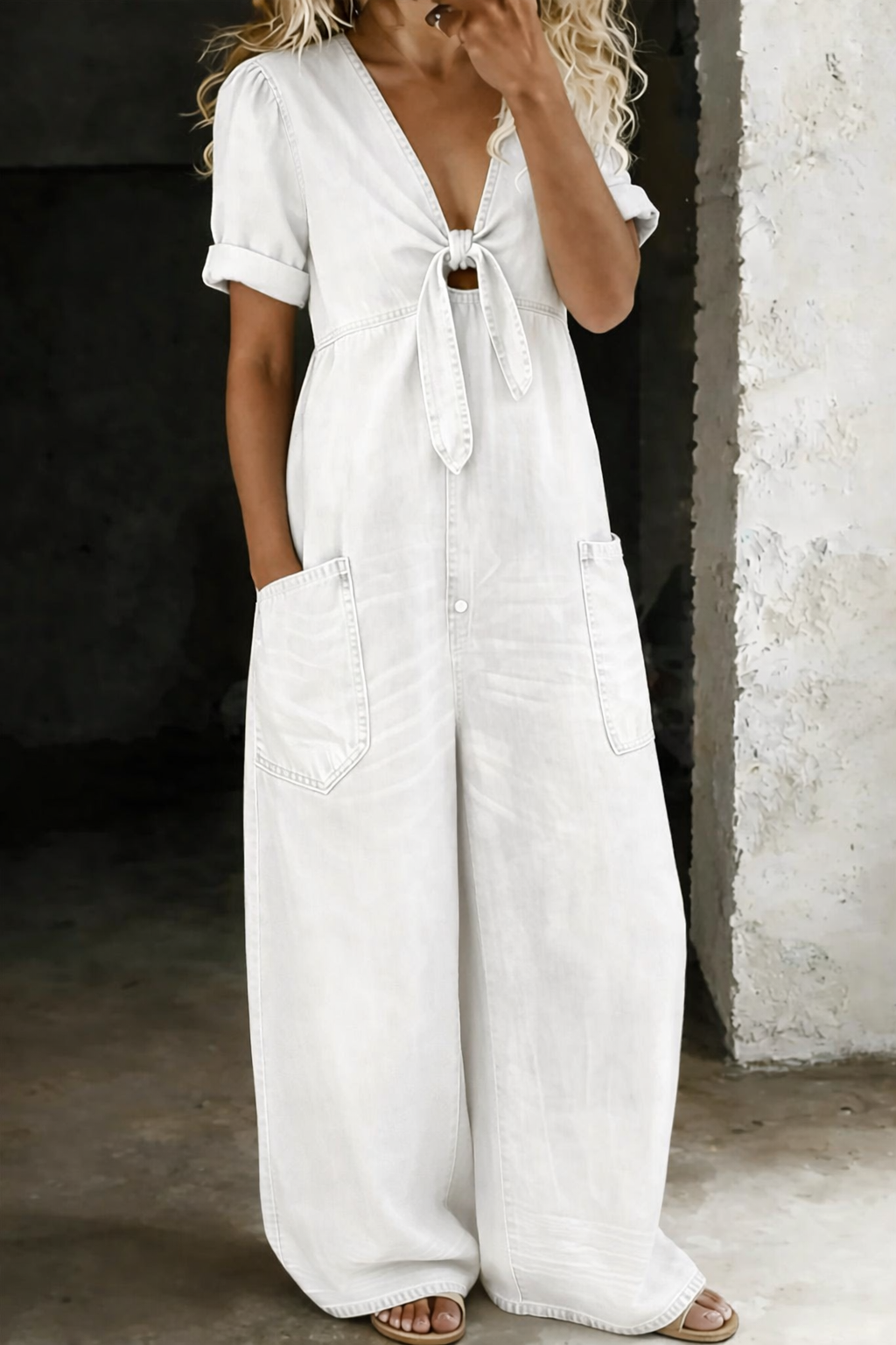 Maya | Jumpsuit con Scollo a V e Maniche Corte