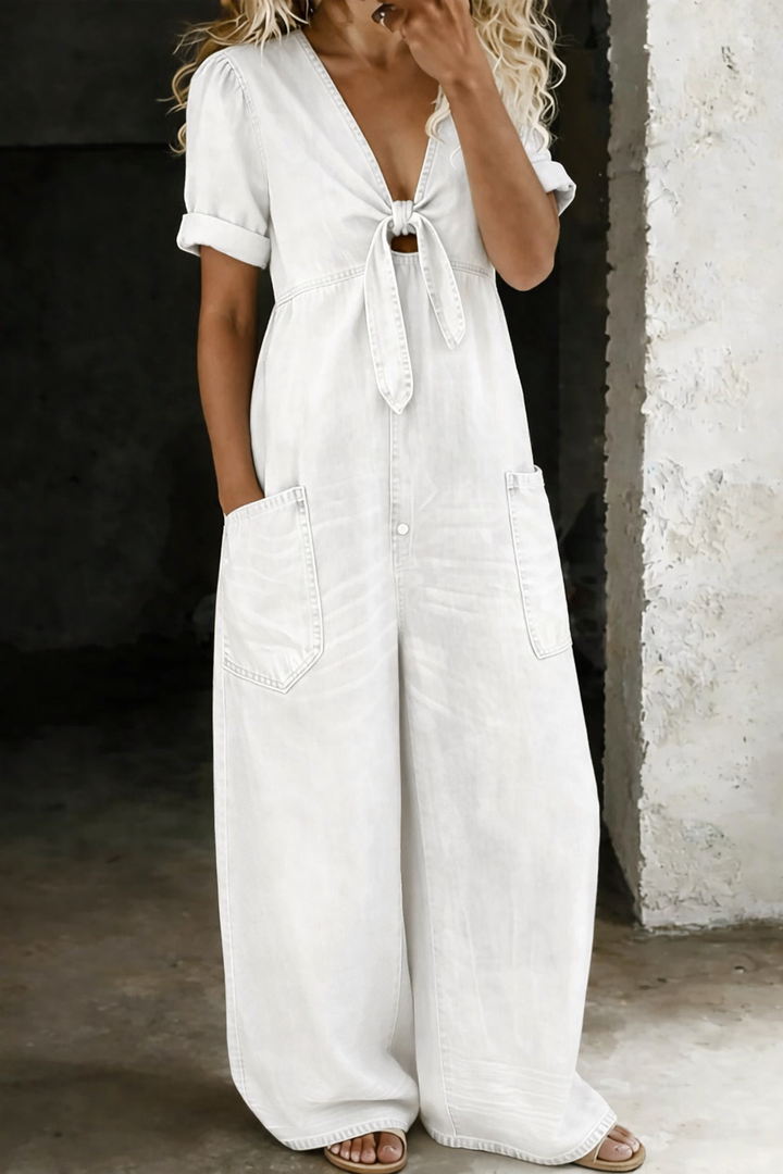 Maya | Jumpsuit con Scollo a V e Maniche Corte