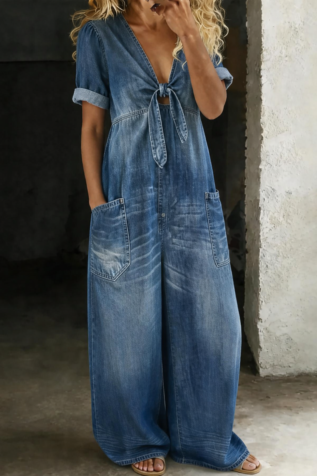 Maya | Jumpsuit con Scollo a V e Maniche Corte