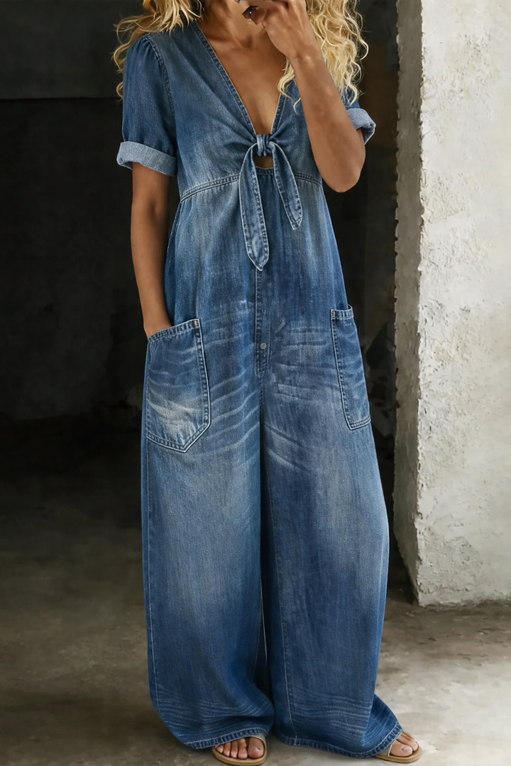 Maya | Jumpsuit con Scollo a V e Maniche Corte