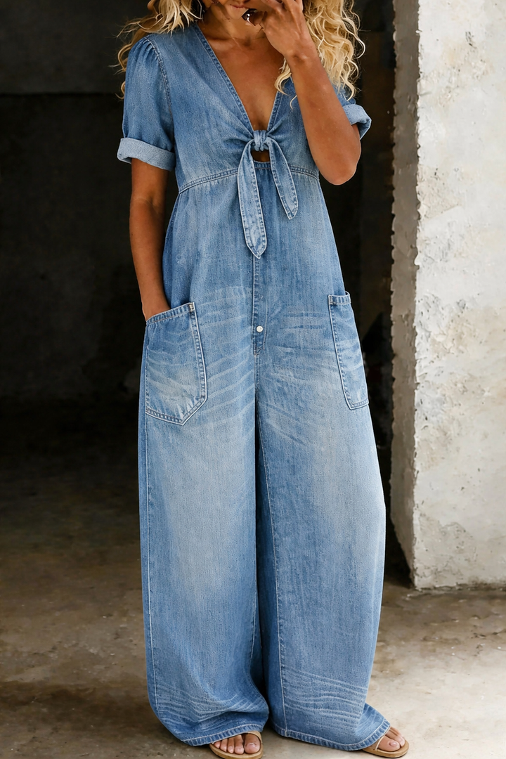 Maya | Jumpsuit con Scollo a V e Maniche Corte
