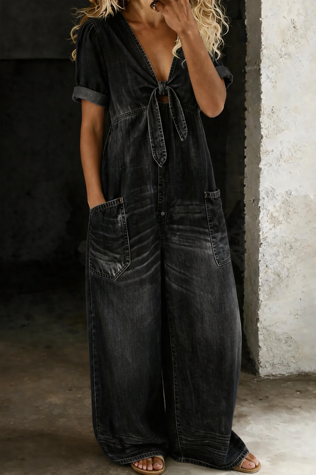 Maya | Jumpsuit con Scollo a V e Maniche Corte