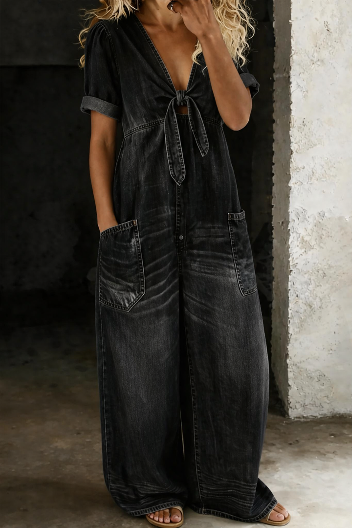 Maya | Jumpsuit con Scollo a V e Maniche Corte