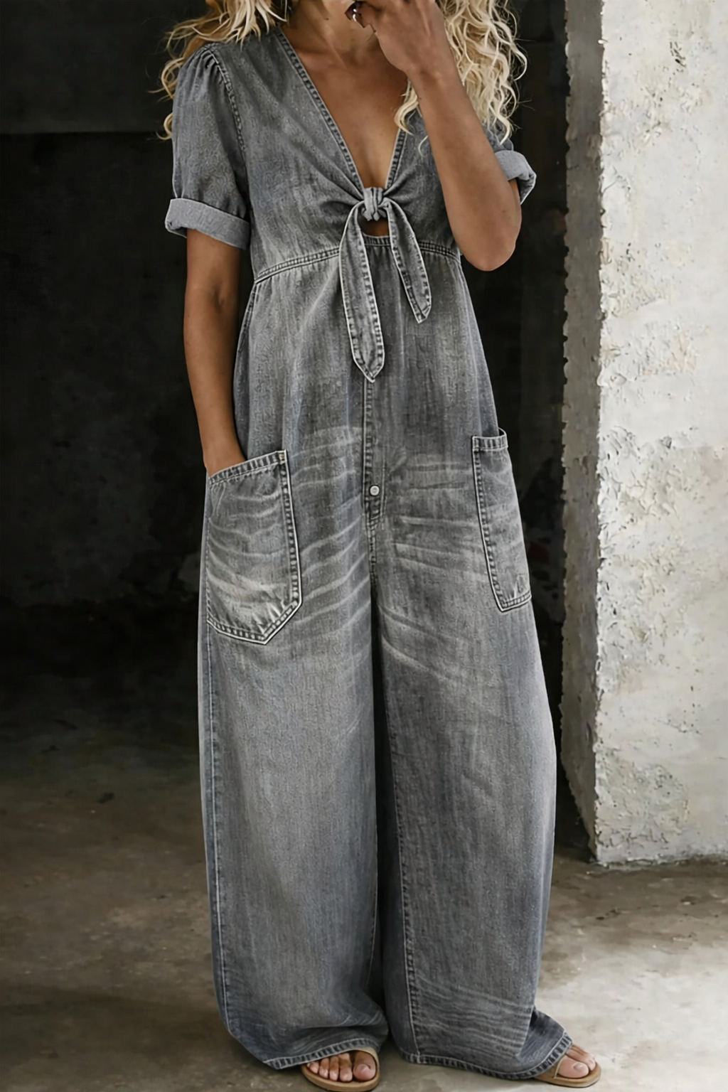 Maya | Jumpsuit con Scollo a V e Maniche Corte